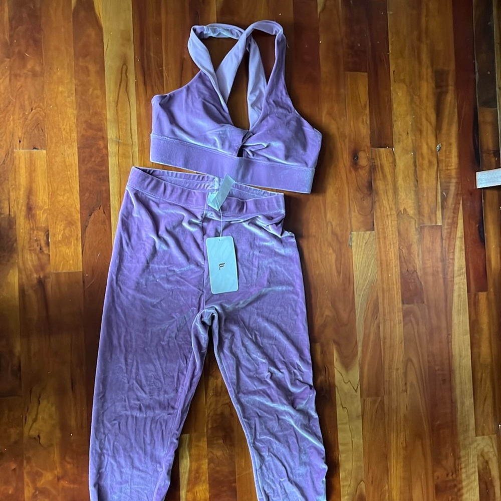 Fabletics velour leggings and bra top set size M